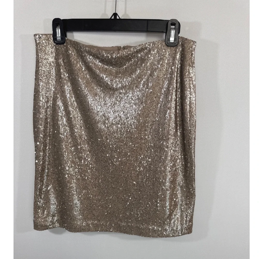 White House Black Market Gold Sequin Mini Pencil Skirt Womens 8 Holiday Glam